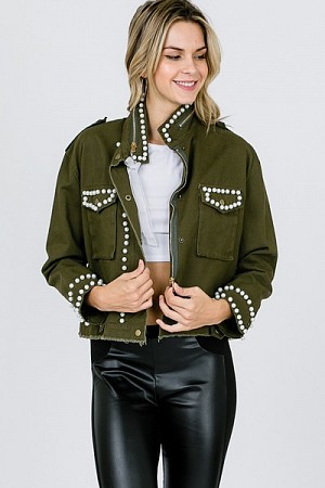 Olive Jacket with Pearl 